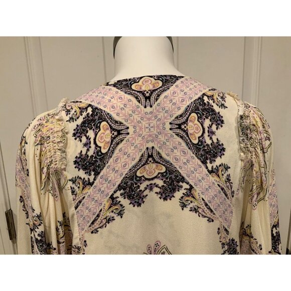Free People "Girl Talk" Cream w/Multicolor Paisley Pattern Shirt, Size S - Picture 8 of 9